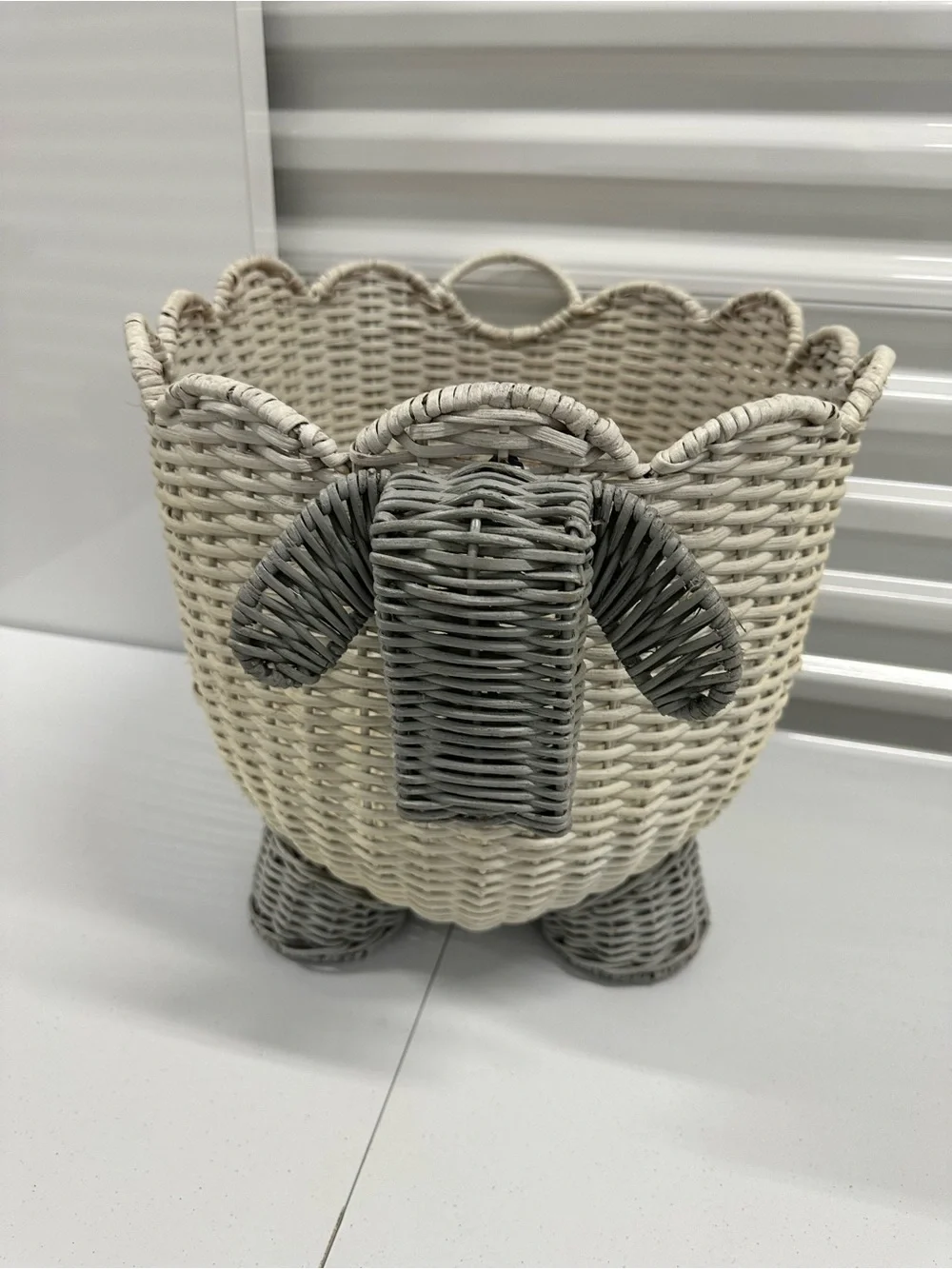 Pottery Barn Kids Lamb Shaped Wicker Storage - Discontinued Cream and Gray